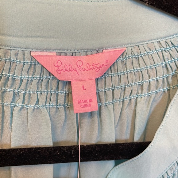 Lilly Pulitzer, silk, long sleeve blouse, aqua, large, new tags - Picture 2 of 5